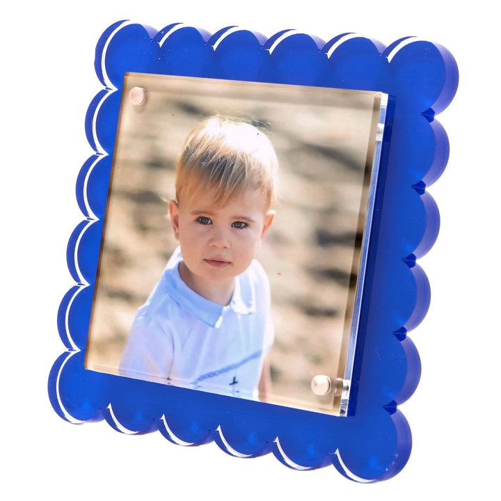 Square Scallop Blue Lucite Picture Frame (4x4)