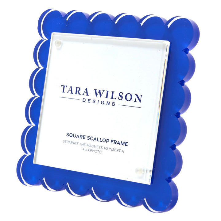 Square Scallop Blue Lucite Picture Frame (4x4)