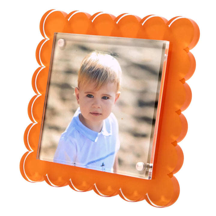 Square Scallop Orange Lucite Picture Frame (4x4)