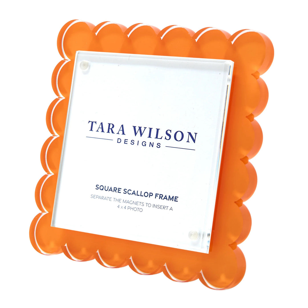 Square Scallop Orange Lucite Picture Frame (4x4)