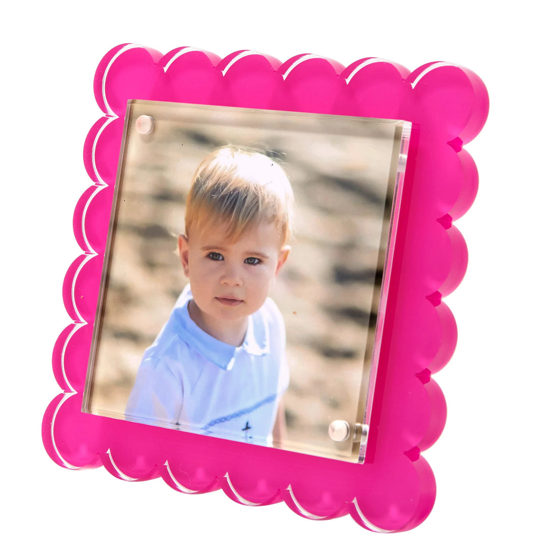Square Scallop Pink Lucite Picture Frame (4x4)