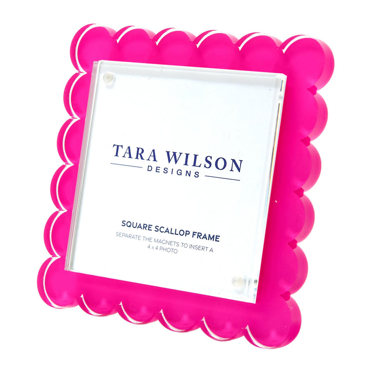 Square Scallop Pink Lucite Picture Frame (4x4)