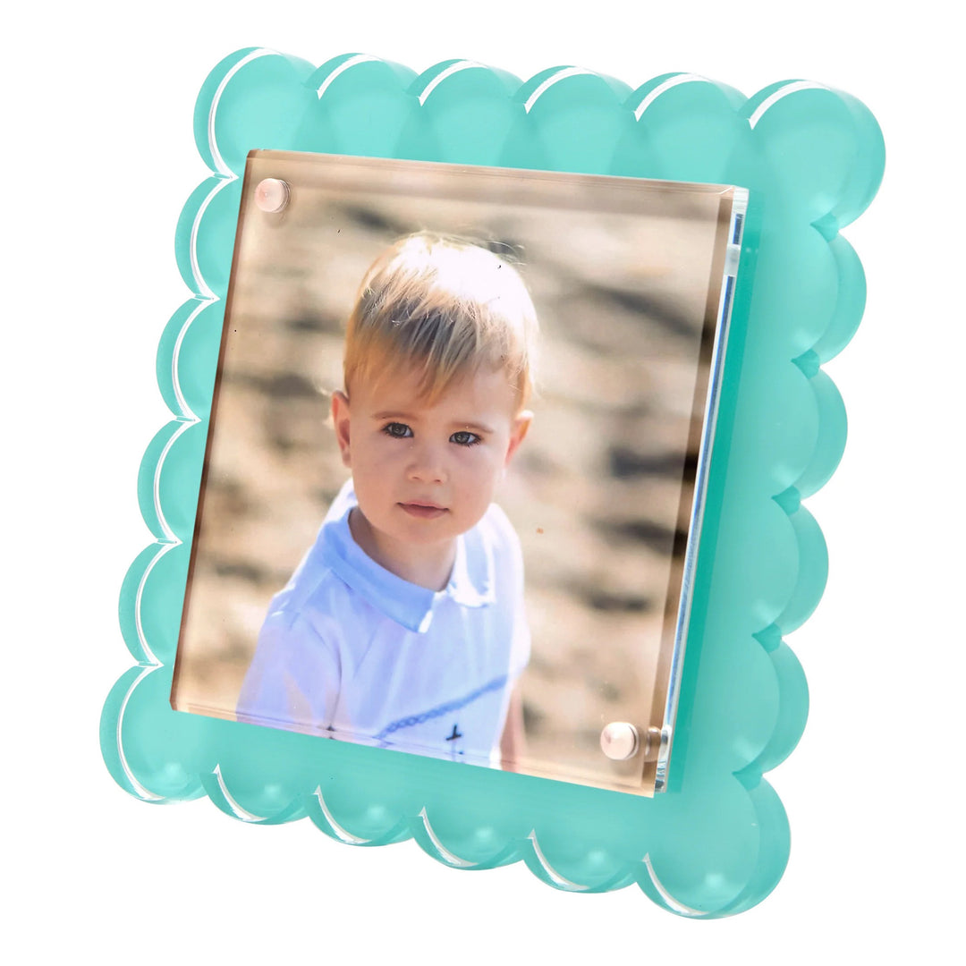 Square Scallop Pastel Turquoise Lucite Picture Frame (4x4)