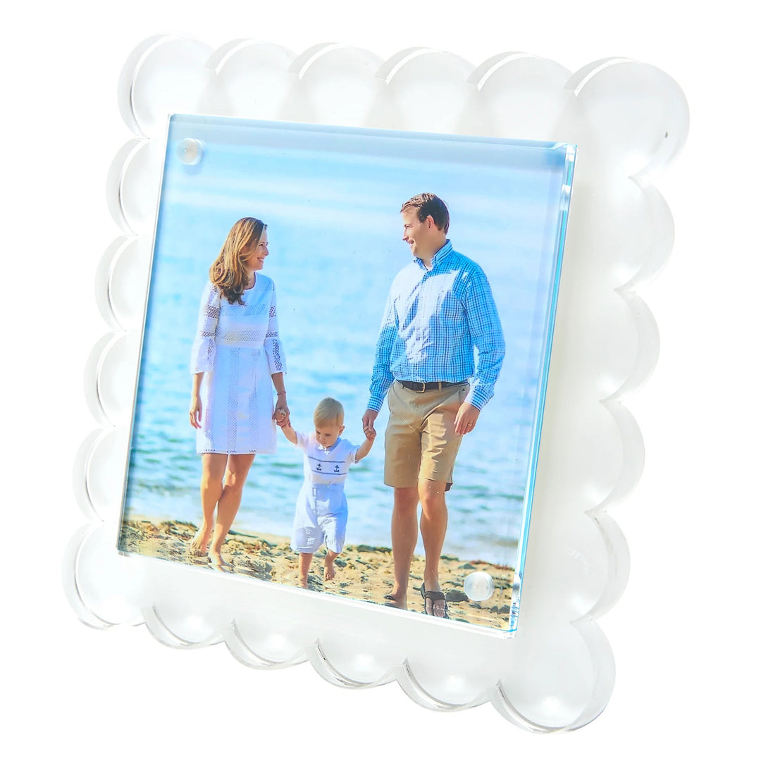 Square Scallop White Lucite Picture Frame (4x4)