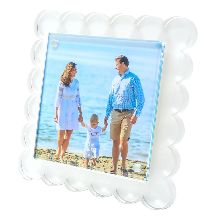 Square Scallop White Lucite Picture Frame (4x4)