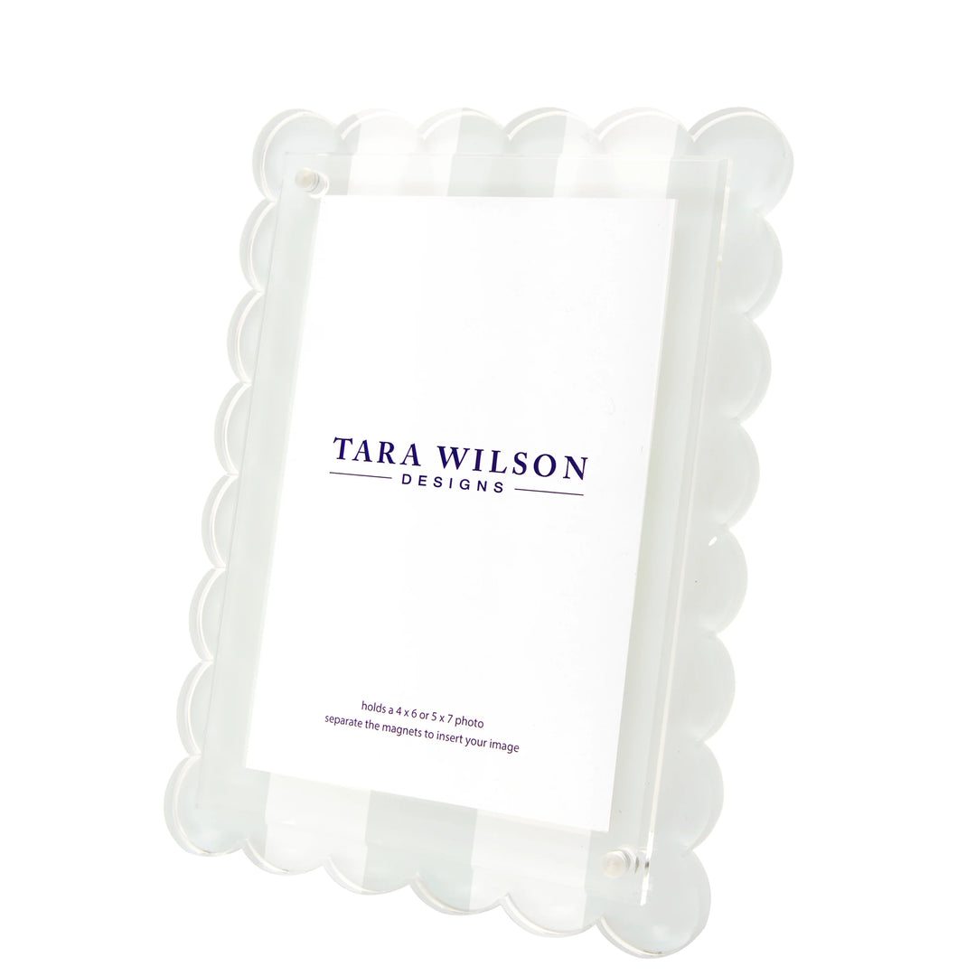 Scallop Light Grey & White Stripe Lucite Picture Frame (5x7)