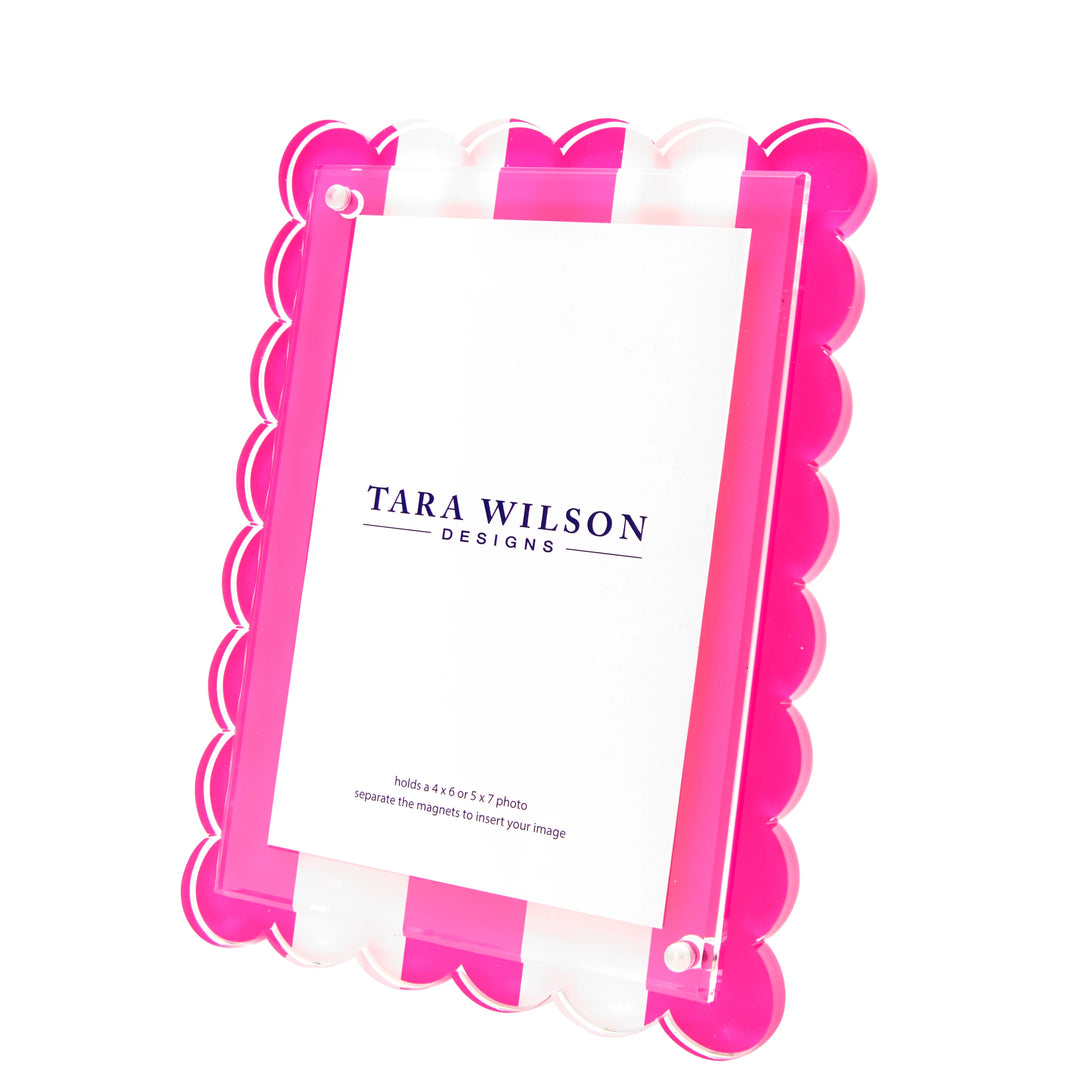 Scallop Pink & White Stripe Lucite Picture Frame (5x7)