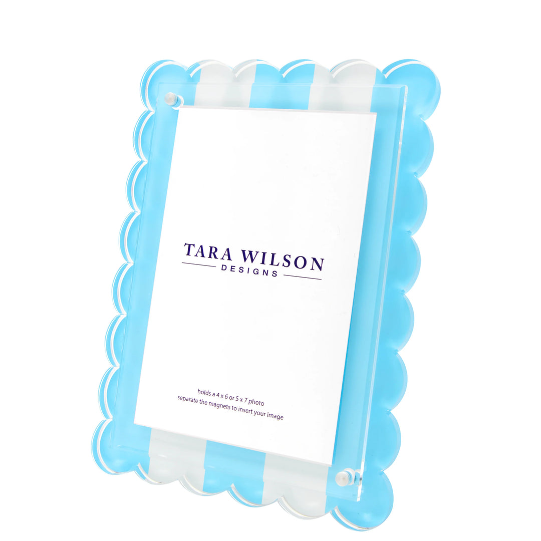 Scallop Pastel Blue & White Stripe Lucite Picture Frame (5x7)