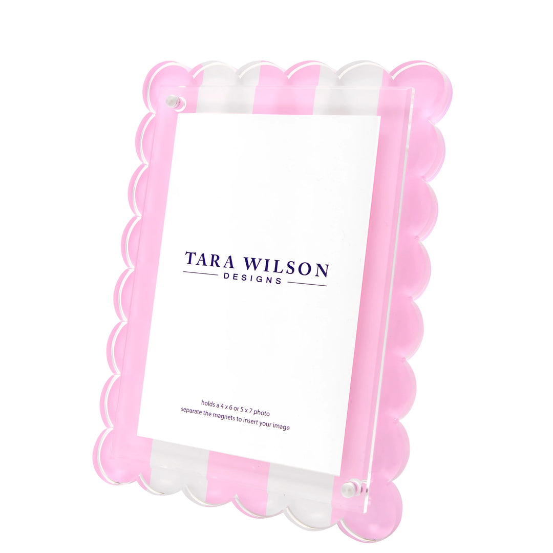 Scallop Pastel Pink & White Stripe Lucite Picture Frame (5x7)