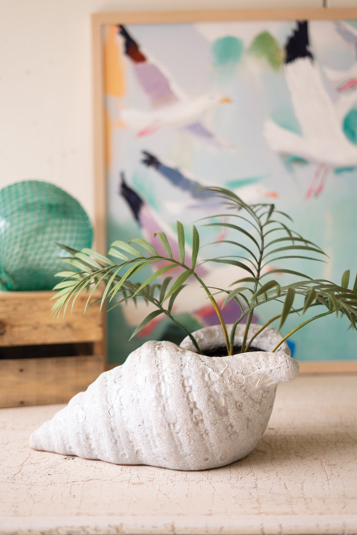 Clay Conch Shell Planter with White Glaze