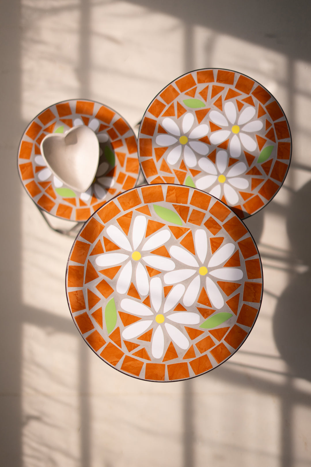 Set of 3 Nesting Mosaic Tile Tables with Metal Bases
