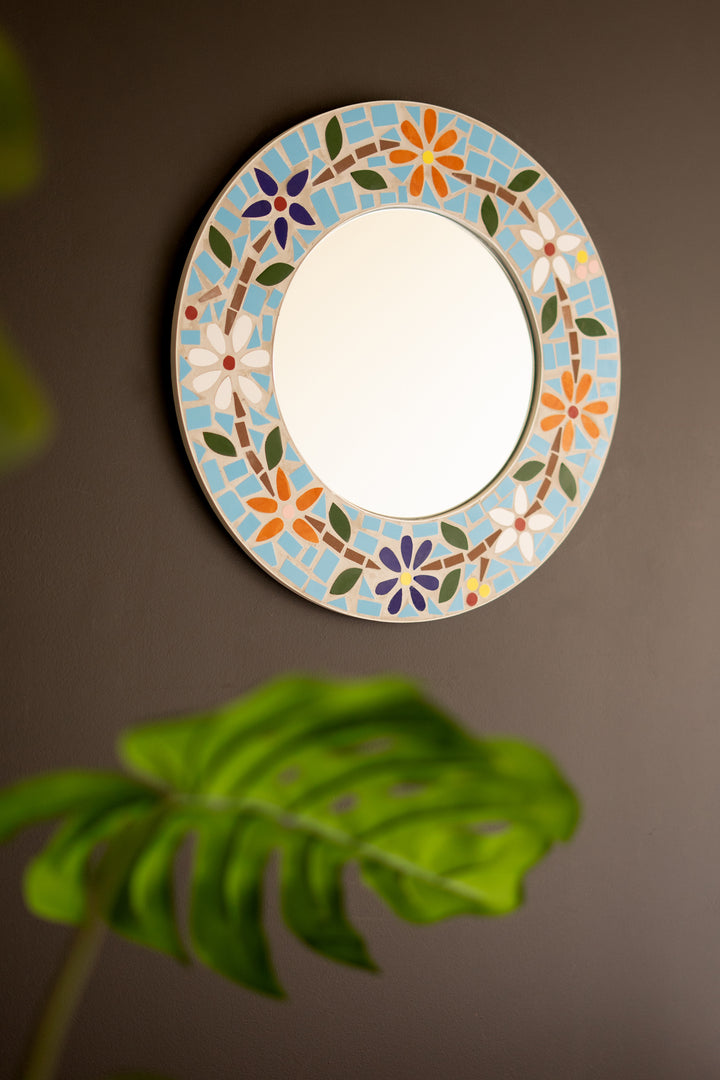 Round Mosaic Tile Flower Mirror