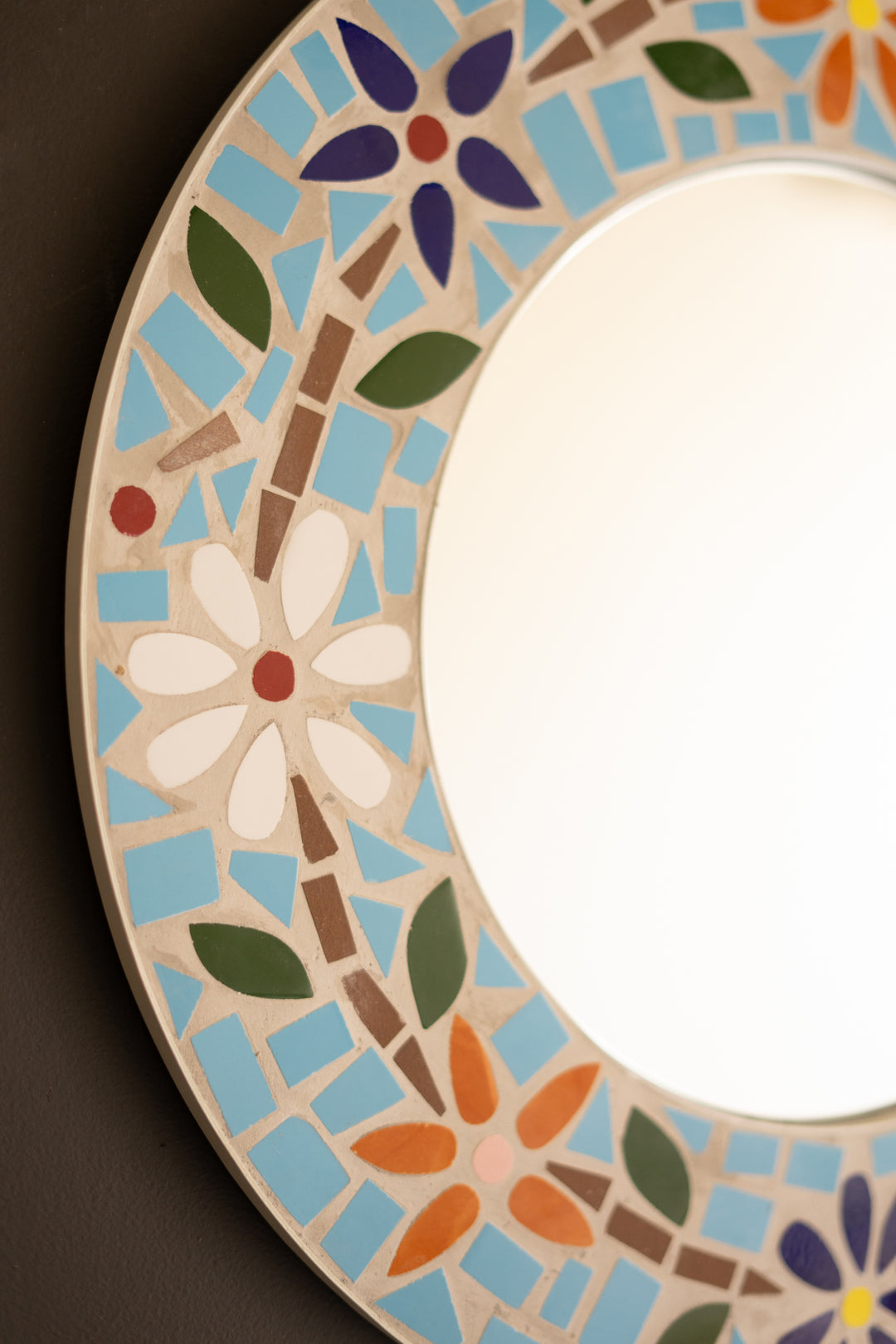 Round Mosaic Tile Flower Mirror