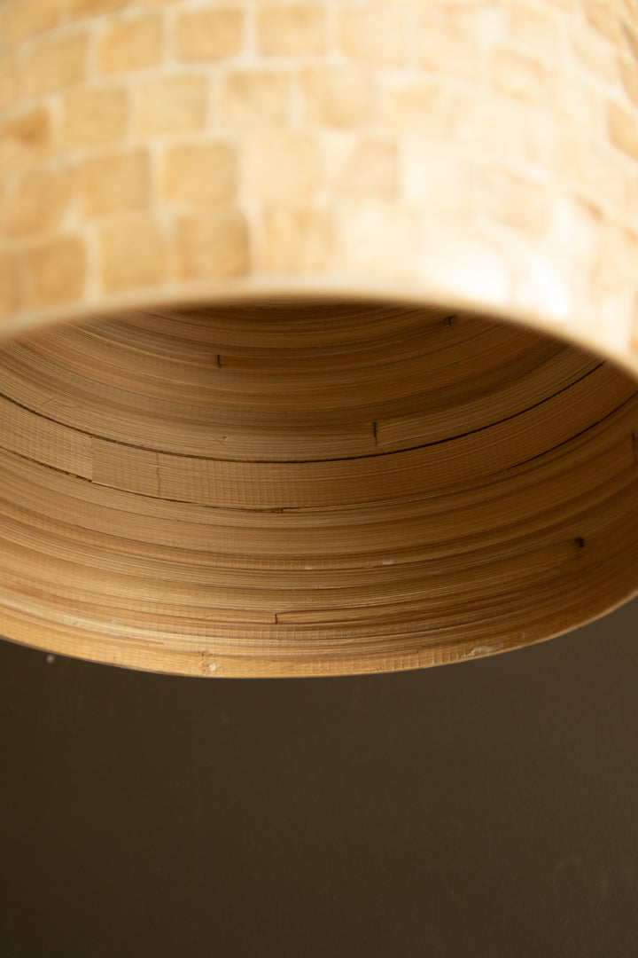 Teardrop Spun Bamboo Pendant Light with Neutral Capiz Shell Detail