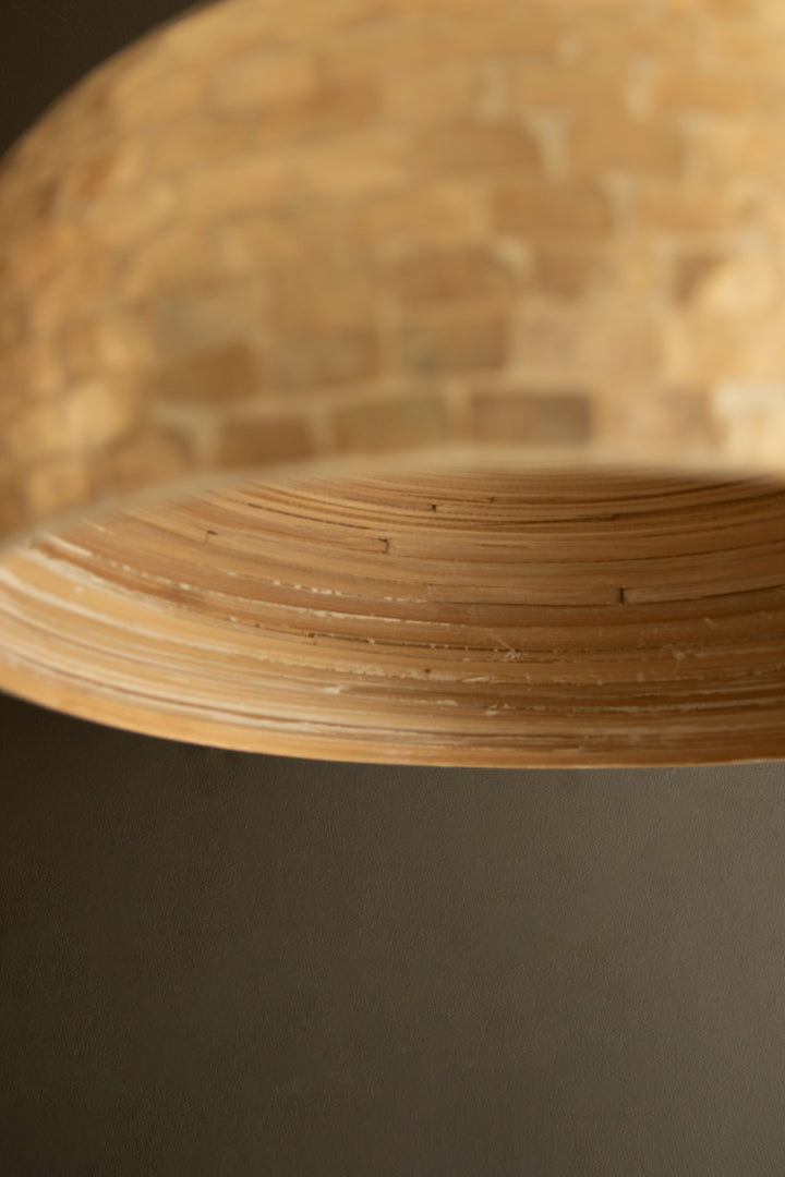 Dome Spun Bamboo Pendant Light with Neutral Capiz Shell Detail