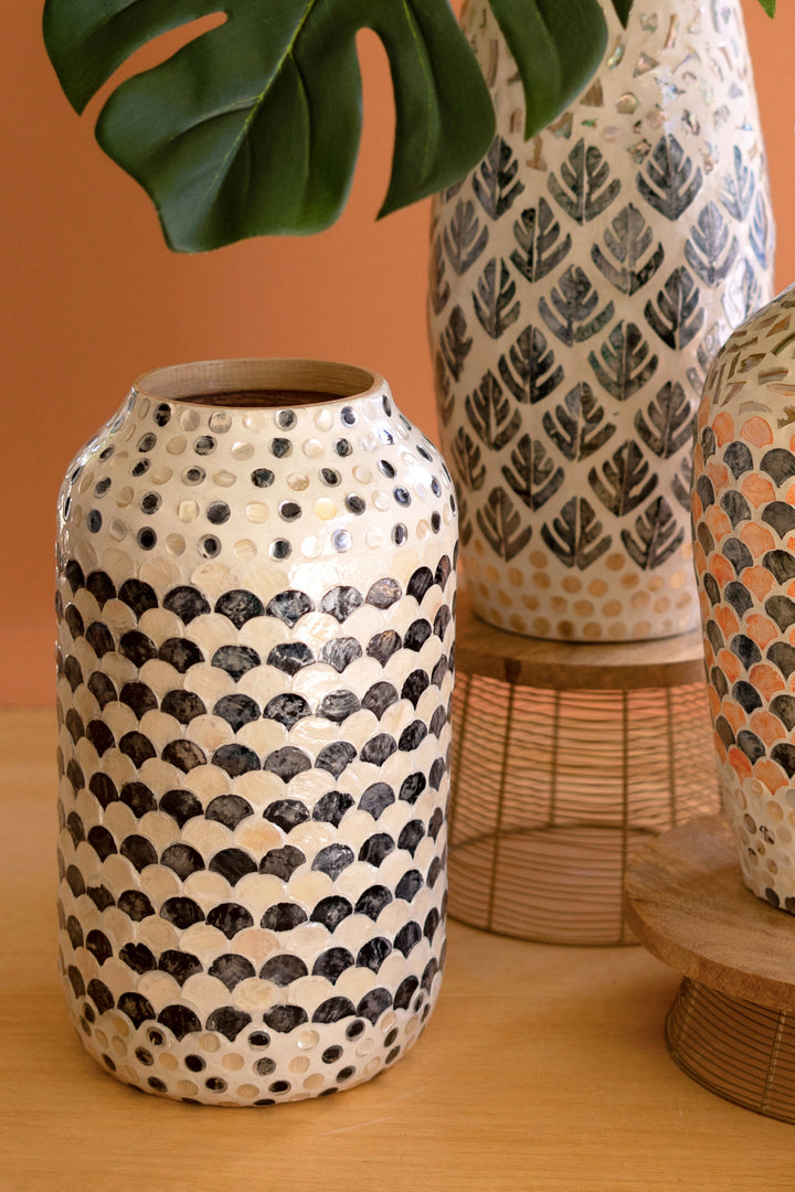 Spun Bamboo Vase with Multi-Color Capiz Shell Detail / #3