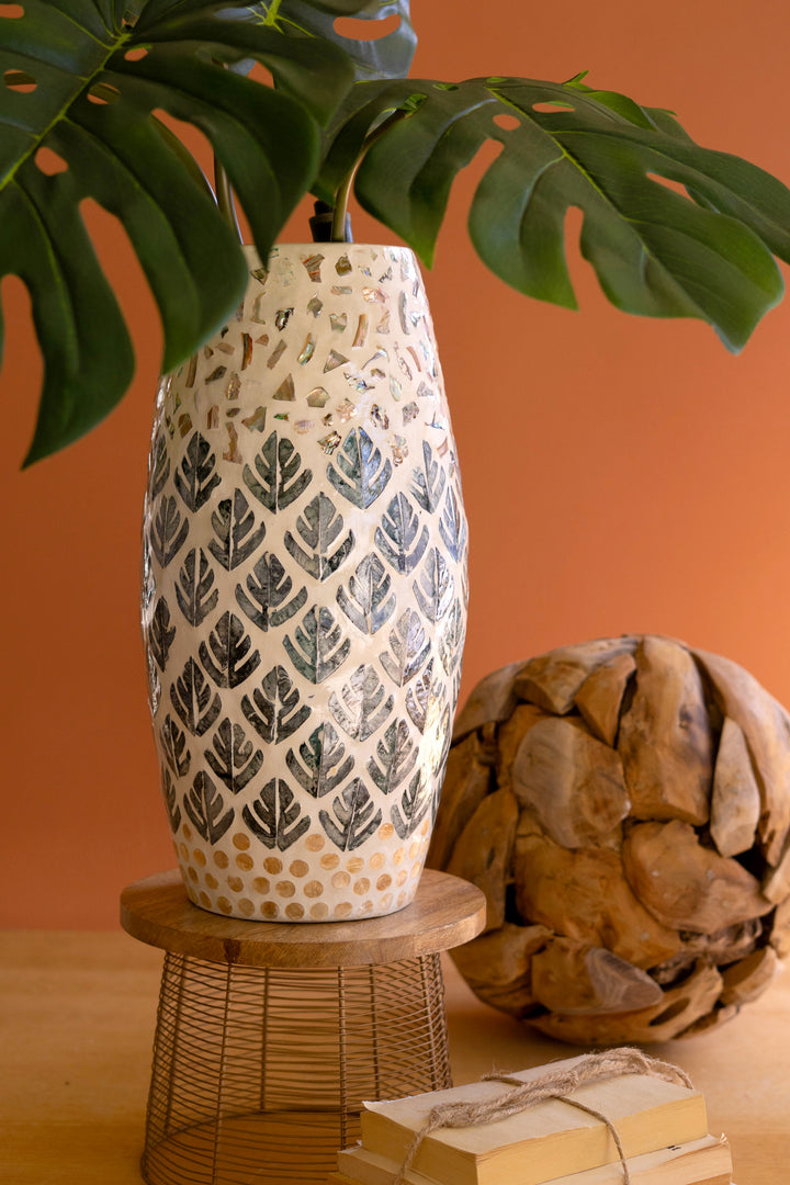 Spun Bamboo Vase with Multi-Color Capiz Shell Detail / #2