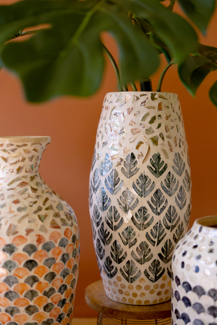 Spun Bamboo Vase with Multi-Color Capiz Shell Detail / #2