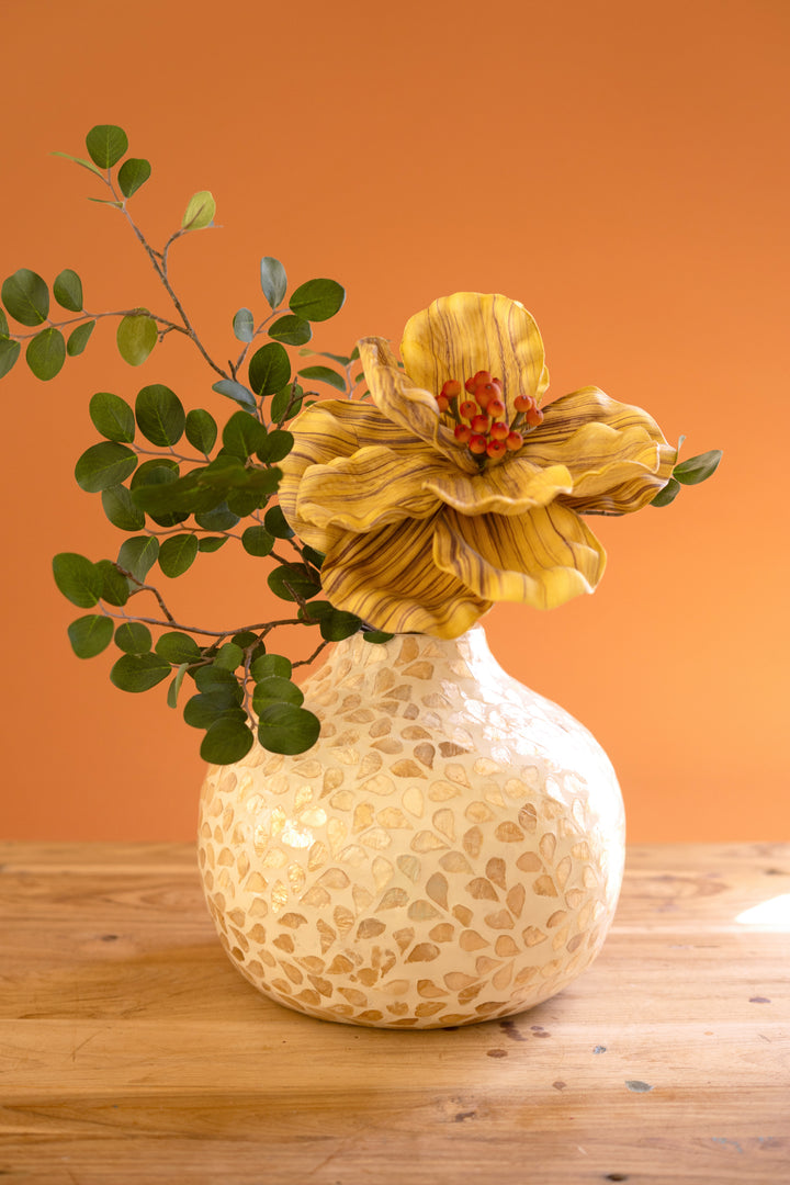 Spun Bamboo Vase with Neutral Capiz Shell Detail / Short
