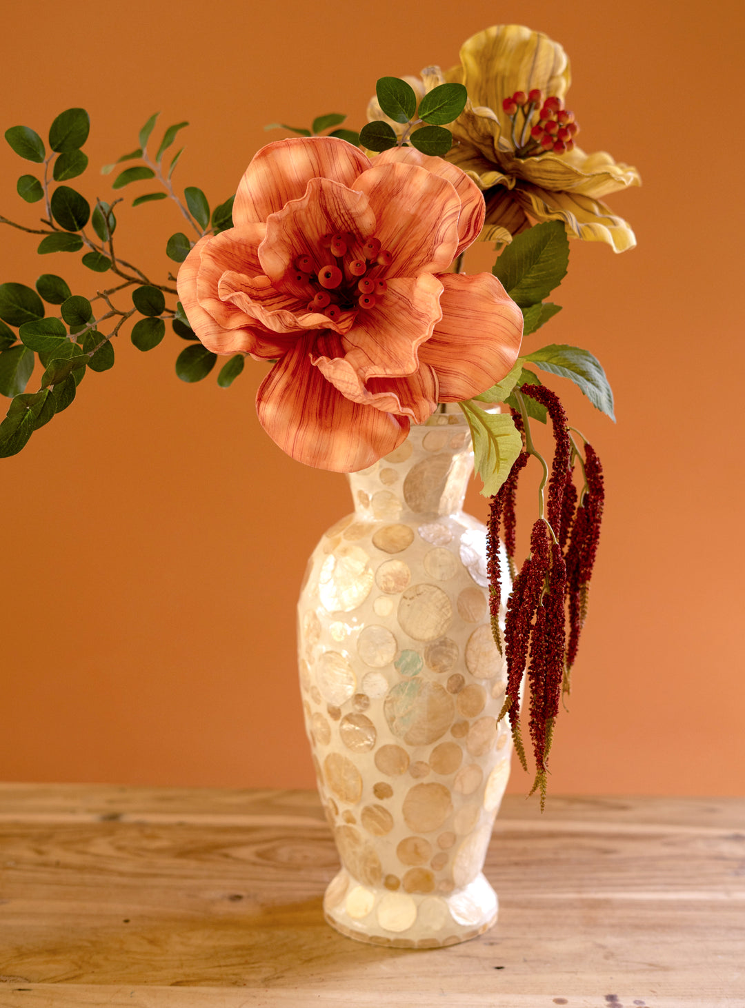 Spun Bamboo Vase with Neutral Capiz Shell Detail / Medium