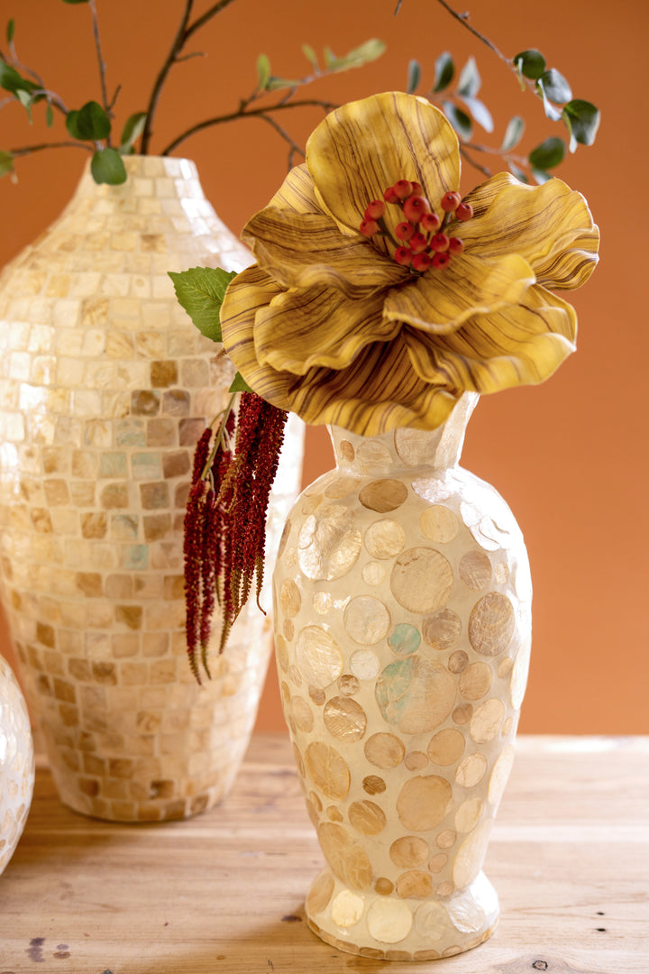 Spun Bamboo Vase with Neutral Capiz Shell Detail / Medium