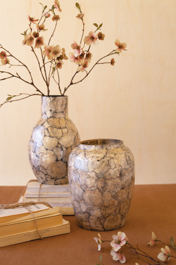 Spun Bamboo Vases with Capiz Shell Detail / Narrow