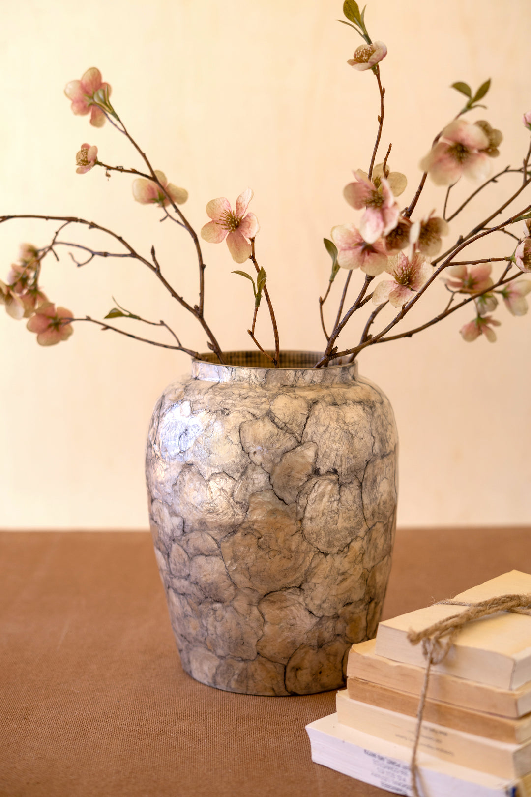 Spun Bamboo Vases with Capiz Shell Detail / Wide