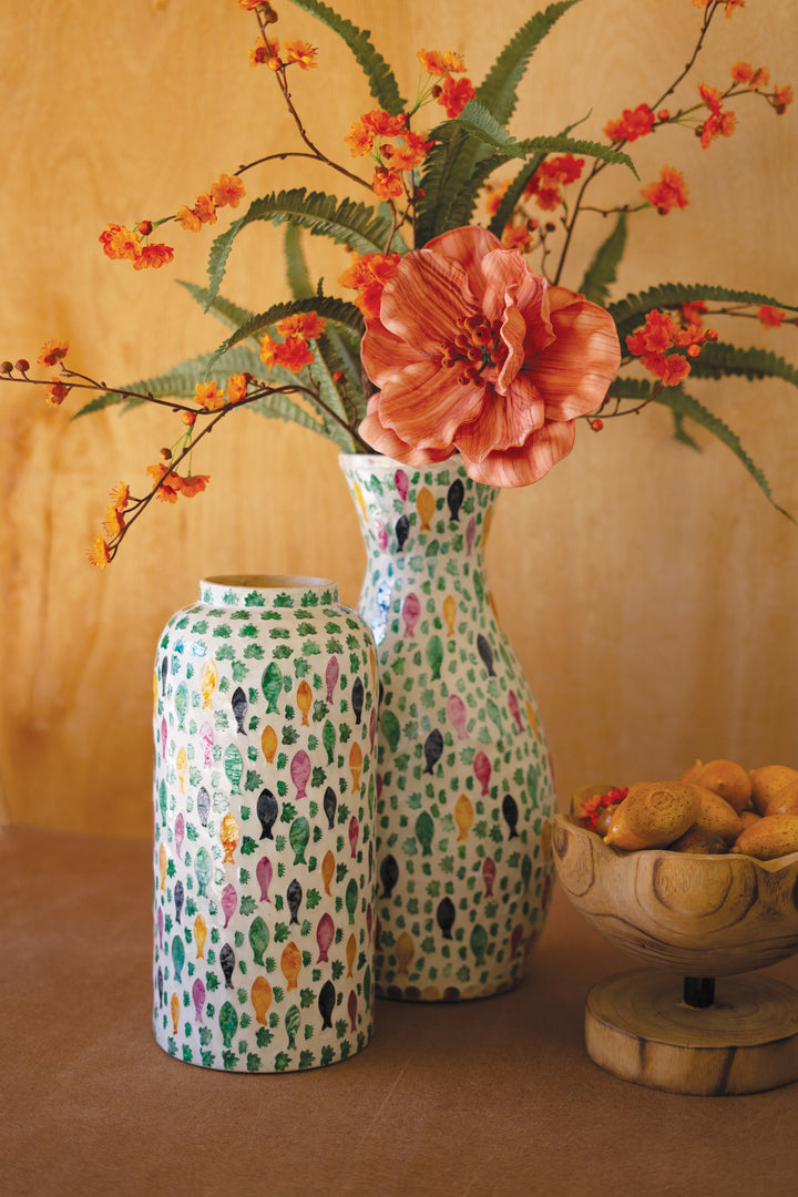 Short Spun Bamboo Vase with Capiz Shell Fish Detail