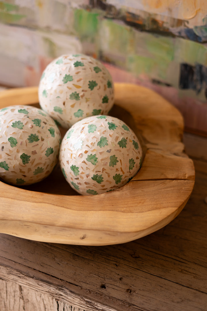 Spun Bamboo Ball with Fan Palm Capiz Shell Detail (Set of Four)
