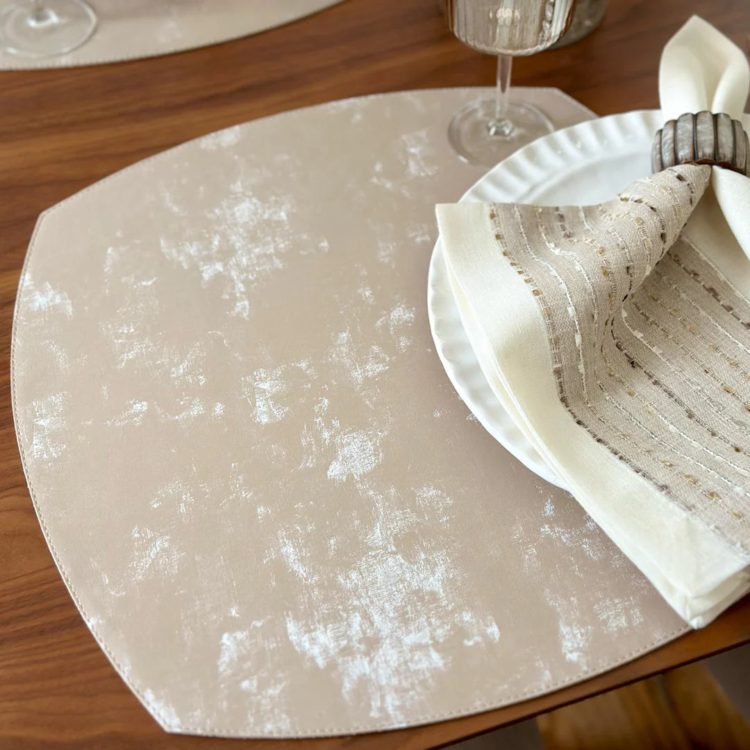 Velvet Collection 16-inch Elliptical Vinyl Placemats Set of 4 (Stone)
