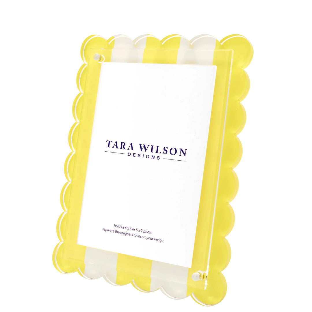 Scallop Lemon Yellow & White Stripe Lucite Picture Frame (5x7)