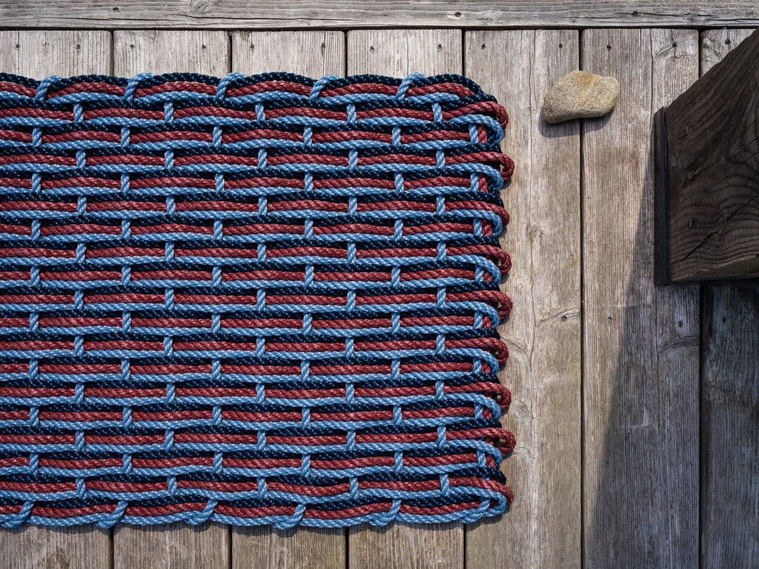 The Rope Co. Collection Handwoven Doormat (Glacier Bay + Pomegranate + Navy)