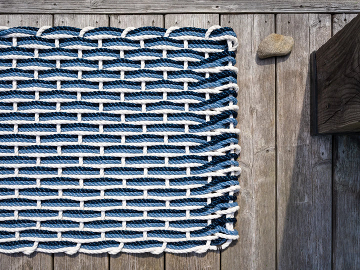 The Rope Co. Collection Handwoven Doormat (Pearl + Glacier Bay + Navy)
