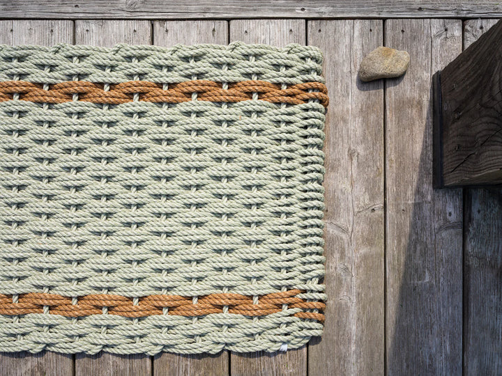 The Rope Co. Collection Handwoven Doormat (Sage with 2 Wheat Stripes)
