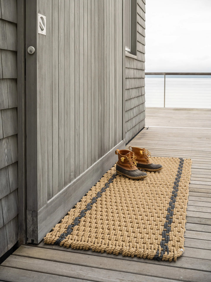 The Rope Co. Handwoven Doormat (Wheat with 2 Charcoal Stripes)