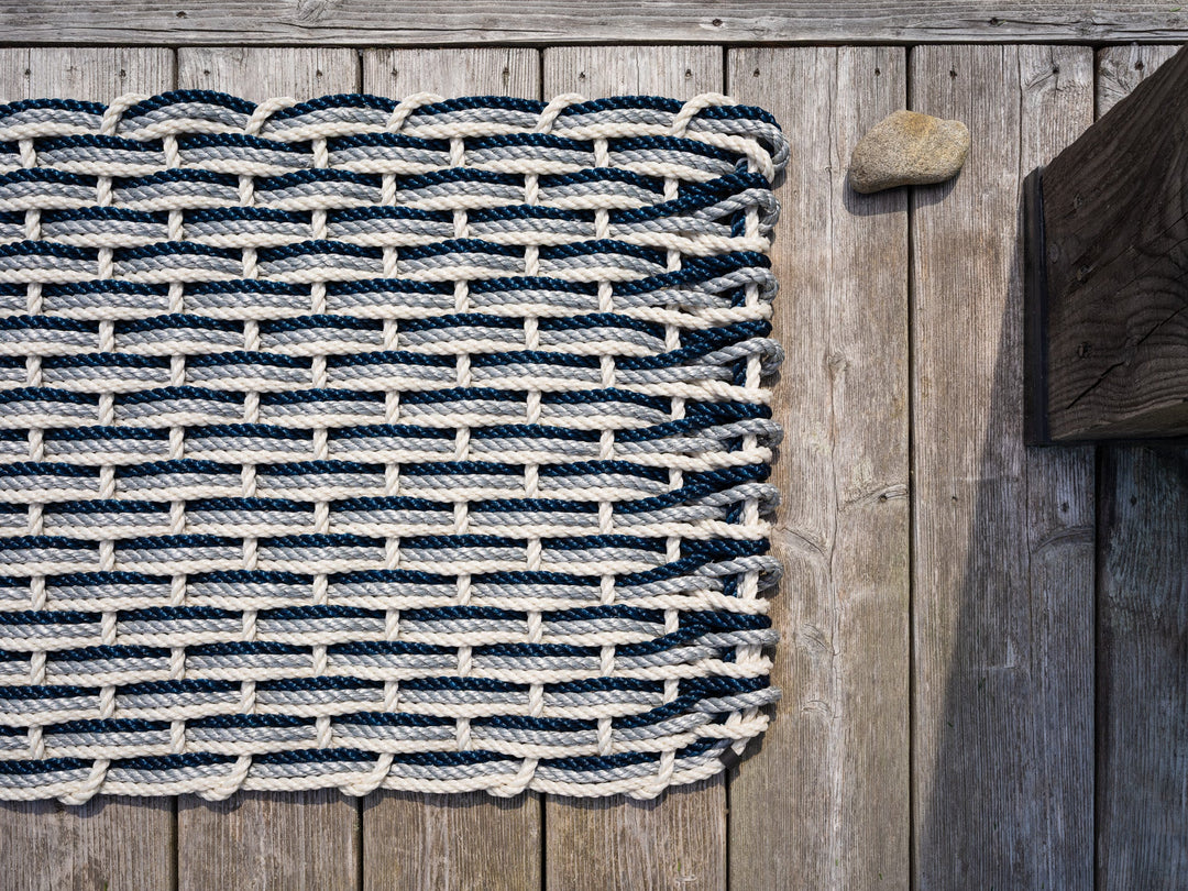 The Rope Co. Collection Handwoven Doormat (Oyster + Weathered Gray + Navy)