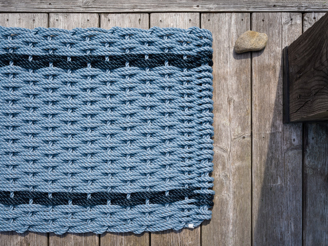 The Rope Co. Collection Handwoven Doormat (Glacier Bay with 2 Navy Stripes)