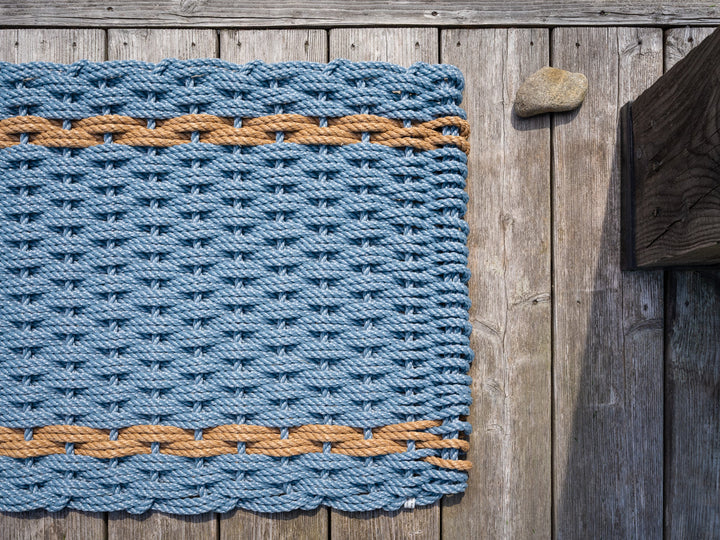 The Rope Co. Handwoven Doormat (Glacier Bay with 2 Wheat Stripes)