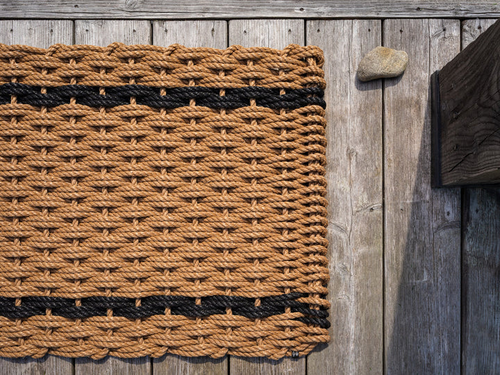 The Rope Co. Handwoven Doormat (Wheat with 2 Charcoal Stripes)