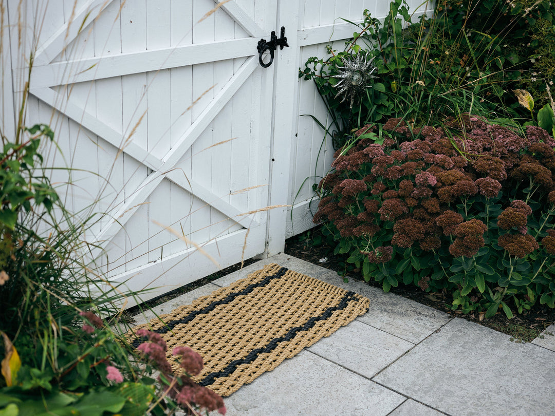 The Rope Co. Handwoven Doormat (Wheat with 2 Charcoal Stripes)