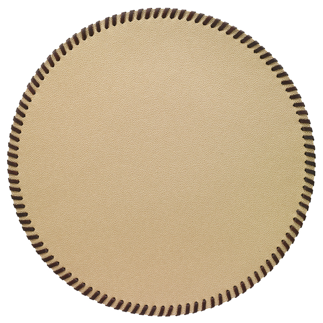 Bodrum Whipstitch Vinyl Round Placemats (Gold/Brown) Set/4