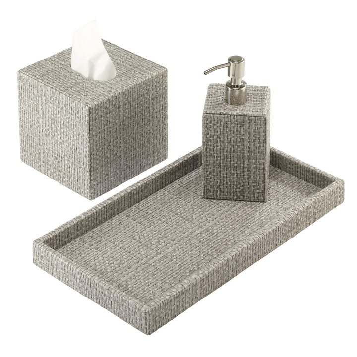 Wicker Vinyl Bathroom Accessories (Pebble)