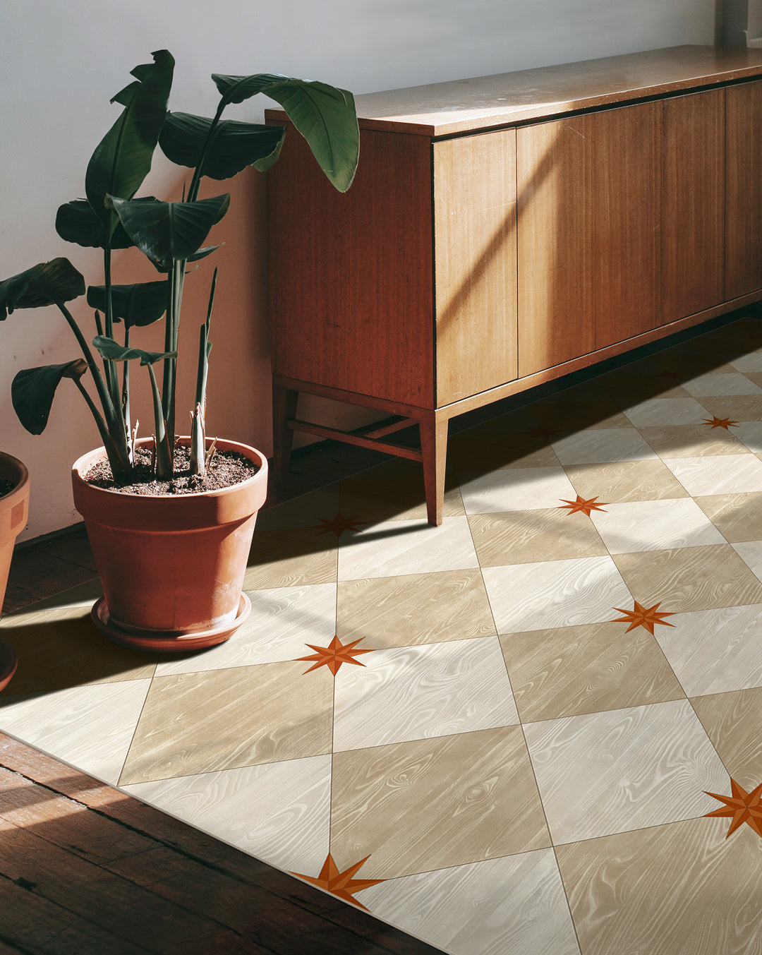 Vintage Vinyl Floorcloth Rug (Williamsburg – Compass Diamond – Gala at the Garden)