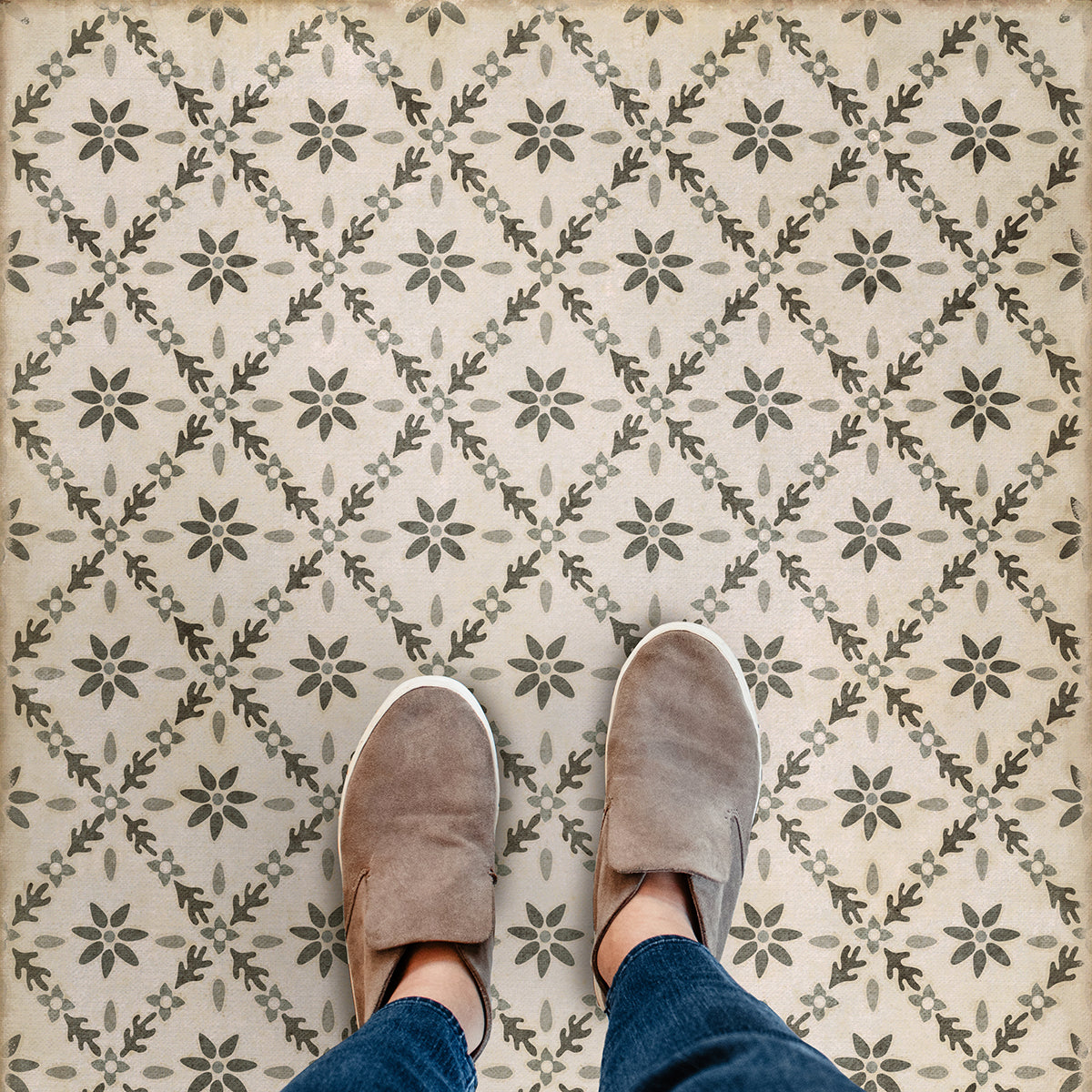 Vintage Vinyl Floorcloth Rug (Williamsburg -Naturalist - Ellis ...