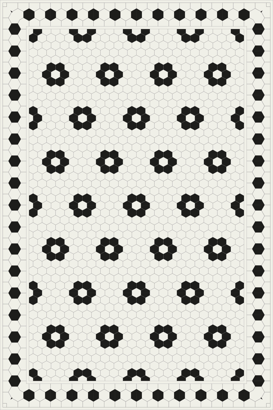 Adama Vinyl Floor Rug (Aster Black Tile Border)