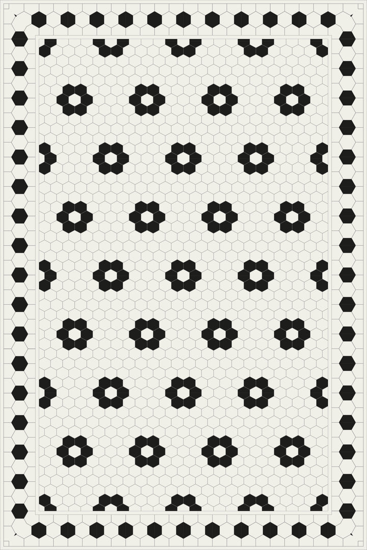 Adama Vinyl Floor Rug (Aster Black Tile Border)