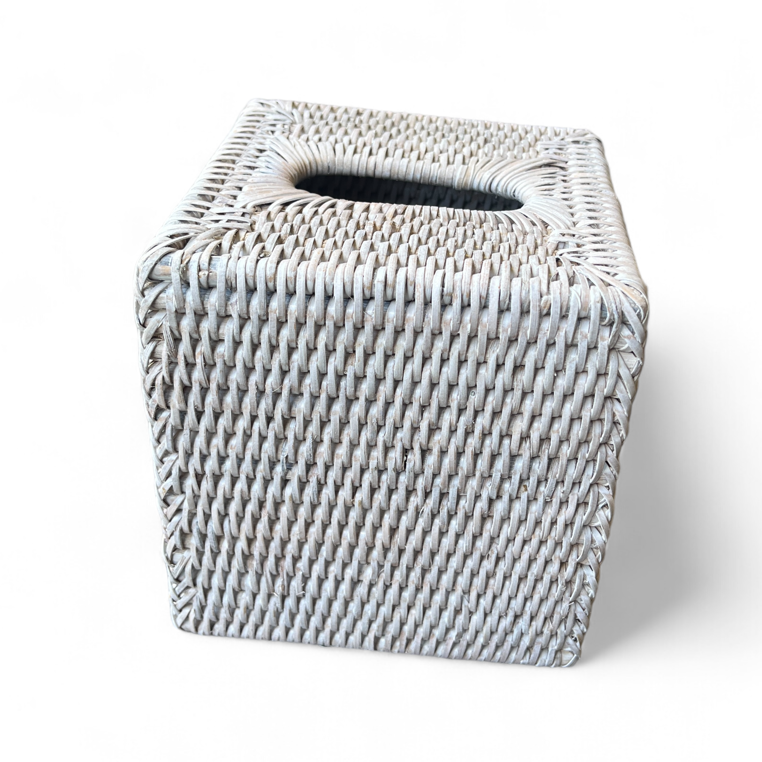 White Wash Rattan Tissue Box Square - Thumbnail 3