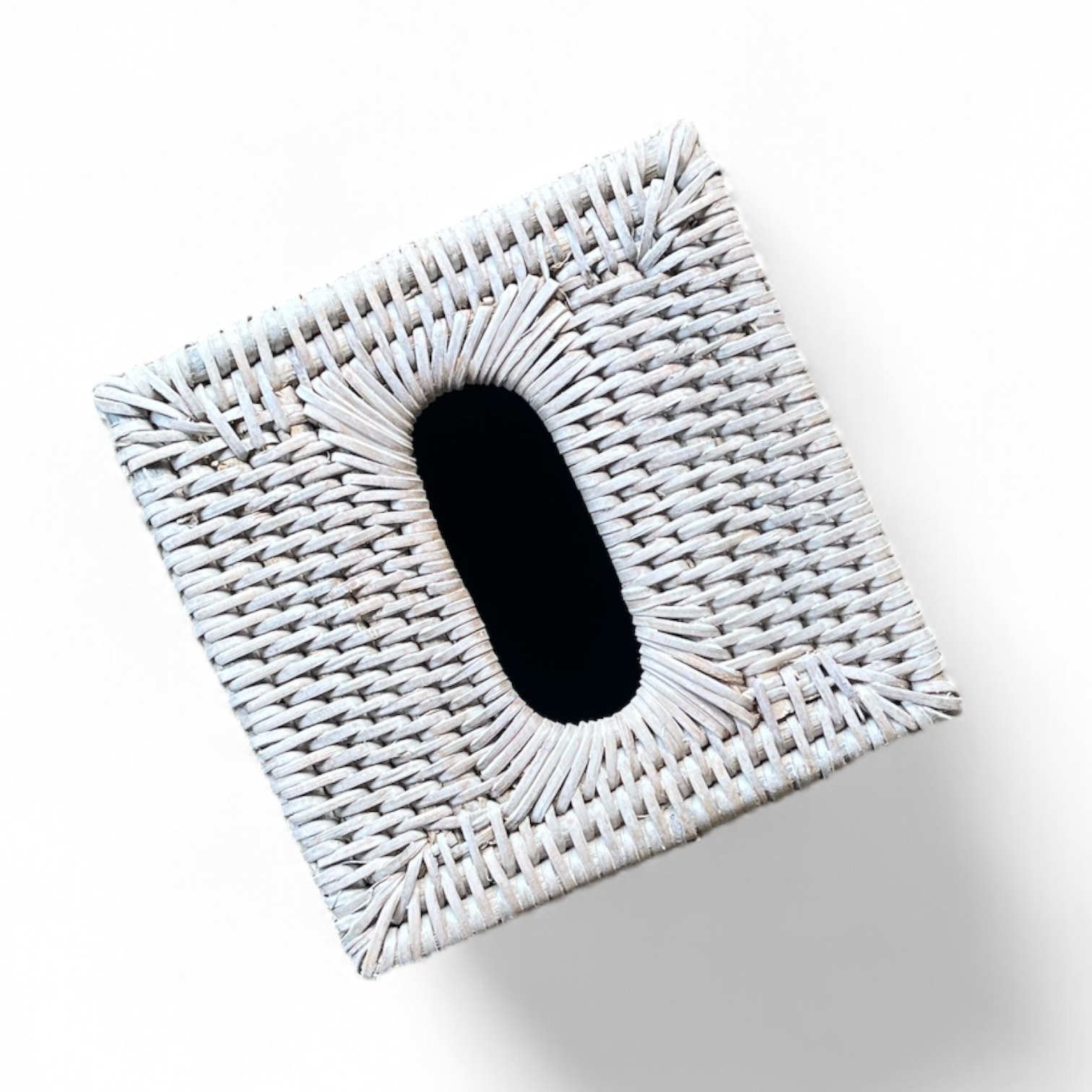 White Wash Rattan Tissue Box Square - Thumbnail 2