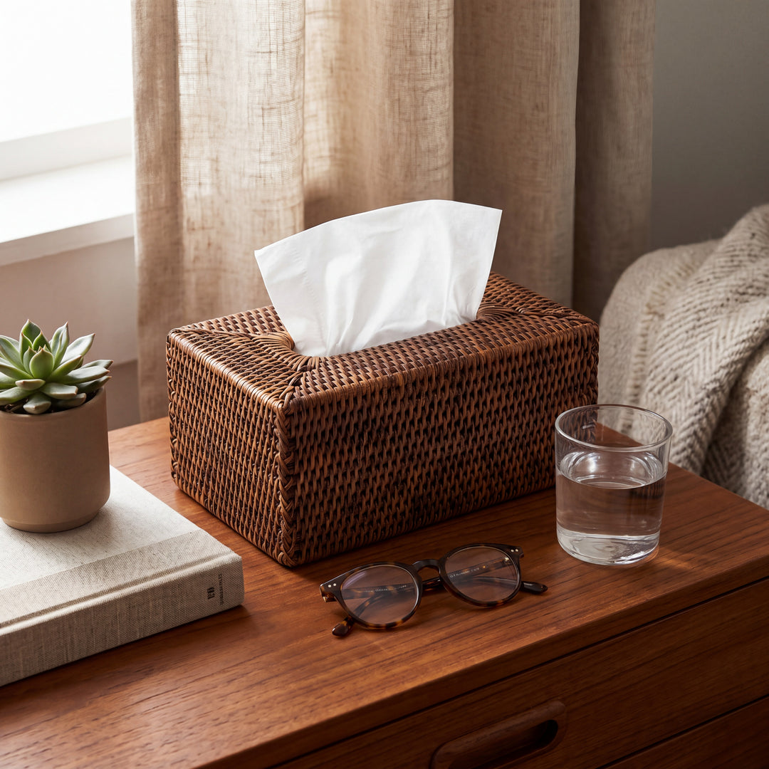 Antique Brown Rattan Tissue Box Rectangular - Hudson & Vine