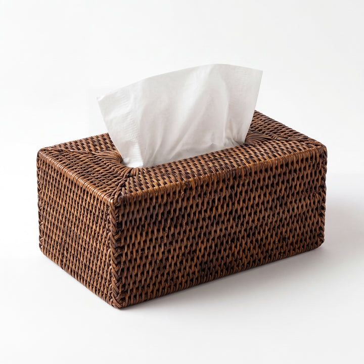 Antique Brown Rattan Tissue Box Rectangular - Hudson & Vine